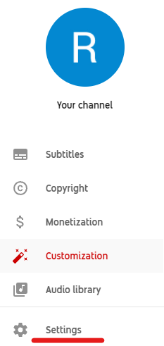 settings youtube studio