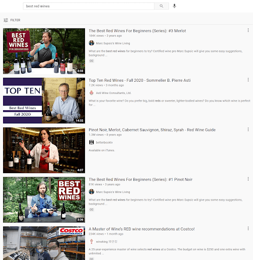 YouTube search results