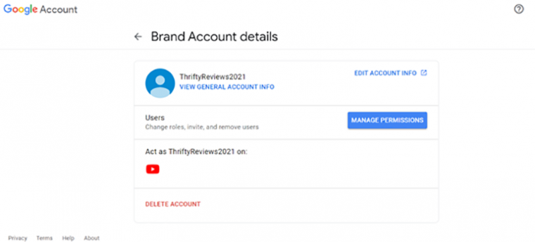 Brand account details